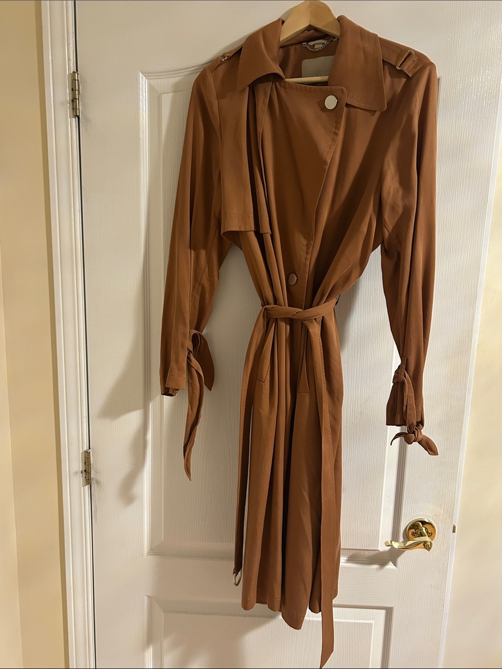 Soia & Kyo Rust Brown Long Trench Coat with Tie Cuffs